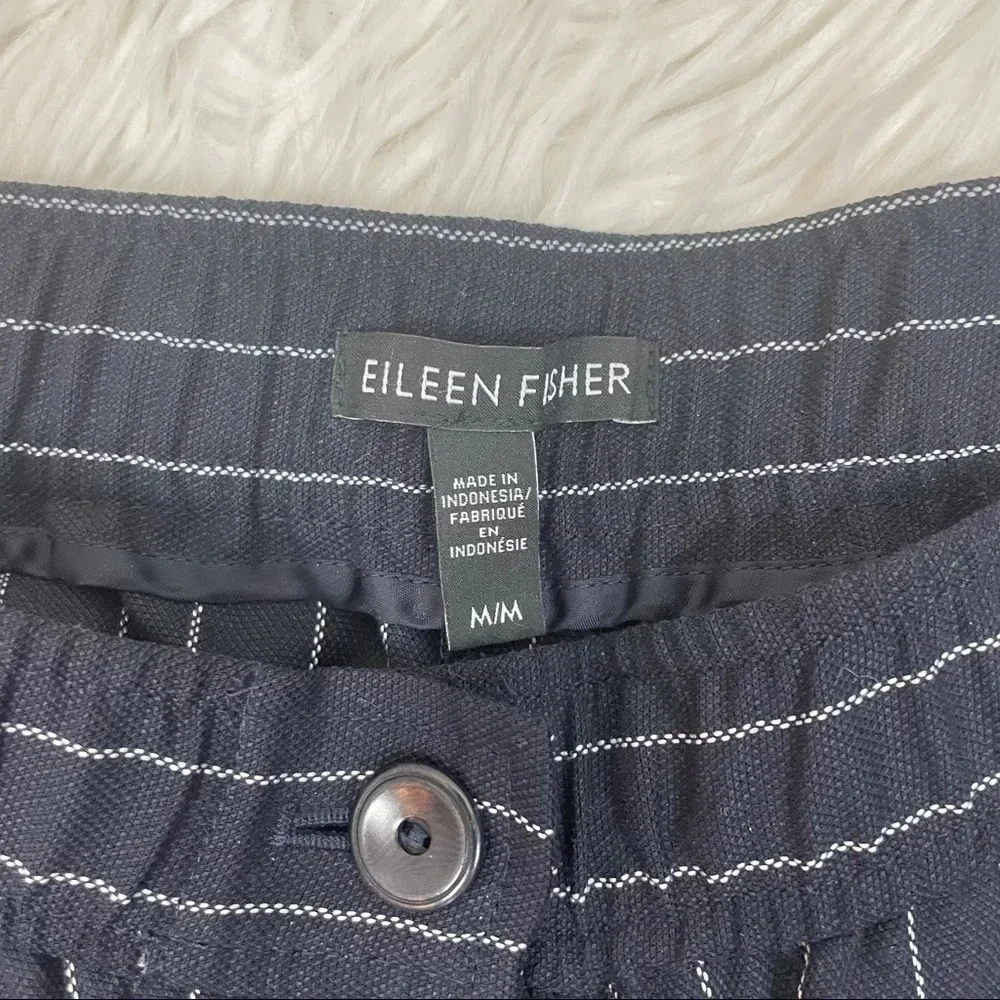 NWOT Eileen Fisher Pinstripe Crop Wide Leg Pant Indigo Casual Women’s Medium - Picture 9 of 13